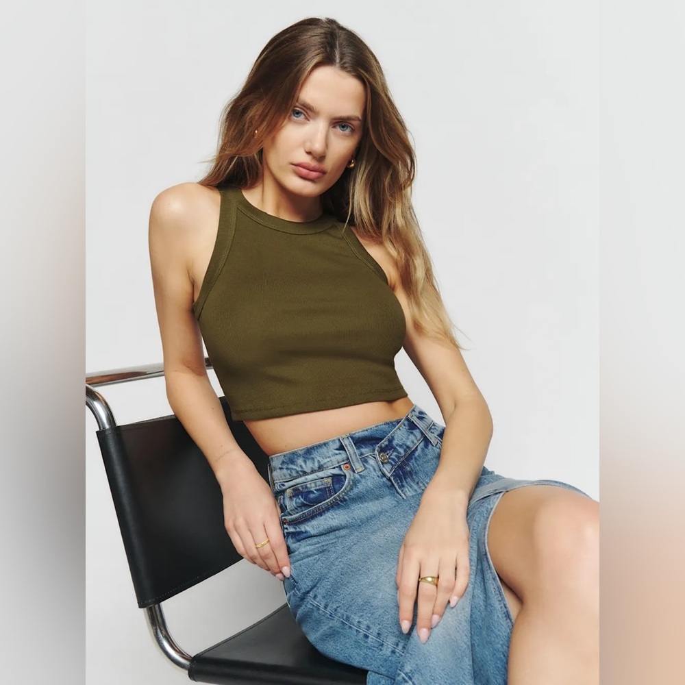 Reformation Tasha Cropped Tank Dark Olive - Size M